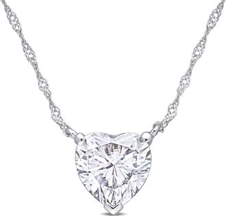 Mimi & Max 2 CT DEW Heart Shape Created Moissanite Solitaire Pendant With Chain in 10k White Gold