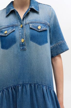 Ganni Blue Light Washed Denim Dress - Size 34 Tencel