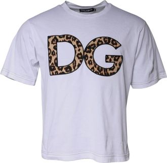 Dolce & Gabbana Leopard Print Logo Tee - Heren - T-shirts - Wit - XL - Katoen - Tops