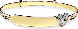 Jewelco London 9ct Gold CZ Heart ID 3mm Expanding Baby Bangle Bracelet - JKB053