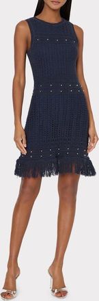 Milly Beaded Fringe Sleeveless Knit Minidress in Navy at Nordstrom, Size X-Small