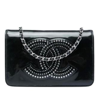 Chanel Pre-owned Portemonnee met ketting - Dames - Pre-owned - Zwart - Maat: ONE Size Leer