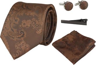 PAUL ANDREW Paisley Neck Tie Pocket Square Cuff Links