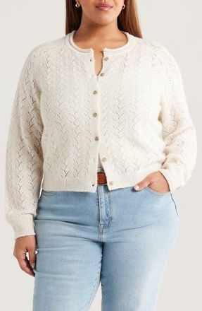 Treasure & Bond Nep Pointelle Cardigan in Ivory Dove at Nordstrom Rack, Size 1X
