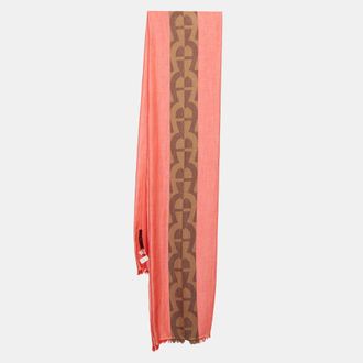 Aigner Red Monogram Stripe Cotton Stole