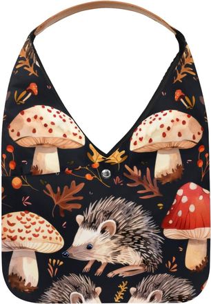 Generic Hedgehog Mushroom Reusable Lightweight Grocery Bags - Foldable Into Compact Pouch, Washable & Sturdy, Multipurpose for Shopping and Travel