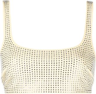 Patrizia Pepe crystal embellished crop tank top - women - Polyester/Spandex/Elastane/glass - 38 - Yellow