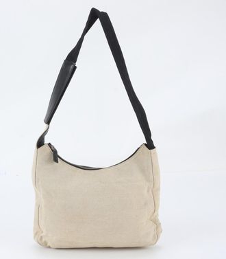 Prada Beige Leather Canvas Handbag Shoulder Bag Tote Bag (Pre-Owned)