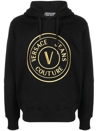 Versace Jeans Zwarte Katoenen Hooded Sweatshirt met Logo Details