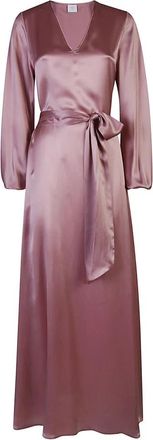 Eleventy Pofmouwjurk - Dames - Maxi kleedjes - Roze - M - Satijn - Kleedjes