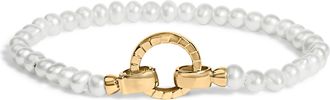 House of Brilliance 18K Yellow Gold Vermeil Pearl Infinity Lock Tennis Bracelet