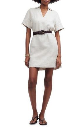 Madewell Johnny Collar V-Neck Linen Minidress in Natural Undyed at Nordstrom Rack, Size X-Small