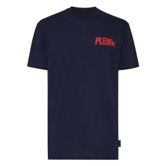 Philipp Plein Tops, Heren, Blauw, XL, Katoen, T-Shirt Ronde Hals