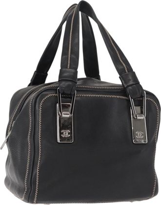 Chanel Cc Bowler Quilted Caviar Black Leather Handbag (Pre-Owned)