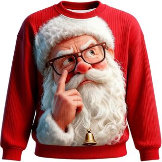 Generic Christmas Jumpers for Men UK 3D Santa Novelty Knitted Xmas Jumpers Men Sweater Rude Christmas Jumper Crew Neck Long Sleeve Jumper Tops Funny Ugly Mens
