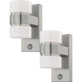 Loops 2 PACK IP44 Outdoor Wall Light & PIR Sensor Stainless Steel & Silver 6W LED in Metallics