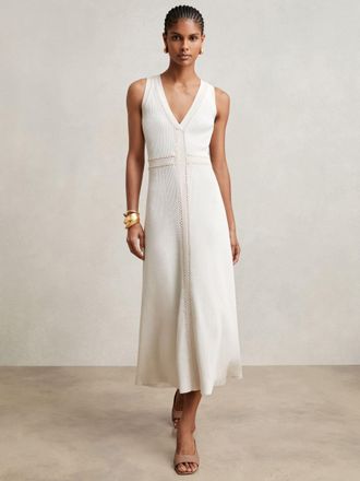 Reiss Womens Cream Craft Stitch Knitted Midi Dress, Size: XL