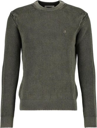 Replay Sweater met verweerd effect van ribkatoen - Heren - Ronde hals truien - Groen - 2XL - Katoen - Truien & Vesten