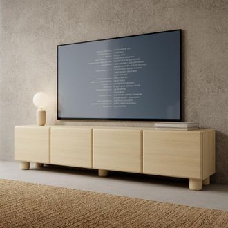 Dmora Mueble Con Soporte Para Tv Kaleriha, Un Estante, 4 Puertas, Esquinas Redondeadas, 200x38x47h Cm Marr&oacute;n Roble