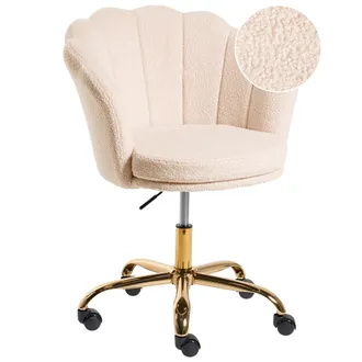 Beliani Silla De Oficina De Boucl&eacute; Base Giratoria Dorada Beige Claro Monticello
