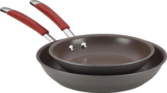 Rachael Ray Cucina Hard Anodized Twin Pack Skillets Fry Pan Set, Red