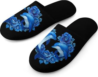 Generic Blue Dolphins Mens Slippers Warm Non-Slip Houes Shose Spa Slipper for Home Bedroom