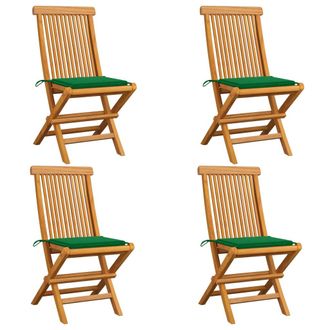 vidaXL Sillas De Jard&iacute;n 4 Uds Con Cojines Verdes Madera De Teca Vidaxl