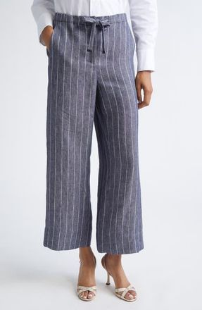Max Mara Cresta Pinstripe Linen Twill Wide Leg Crop Pants in Ultramarine at Nordstrom, Size 10