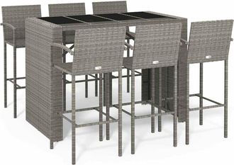 vidaXL Mesa Y Taburetes Altos Jard&iacute;n 7 Piezas Rat&aacute;n Sint&eacute;tico Gris Vidaxl