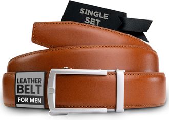 Nordform Mens Belt Without Holes Leather Belt Ratchet Automatic Buckle Men - Size Adjusted - Handmade - Scandinavian Quality, Cognac, 135 cm