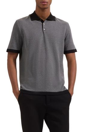 Bugatchi Geometric Jacquard Polo Sweater in Black at Nordstrom, Size Xx-Large