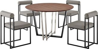 Armen Living Joana Anastasia 5Pc Round Walnut Dining Table Set