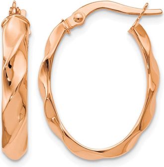 Diamond2Deal 14K Rose Gold Polished and Twisted Oval Shape Hoop Earrings