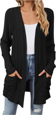 Generic Womens Long Sleeve Cable Knit Long Cardigan Open Front Button Sweater Outerwear Cardigans UK Open Front V Neck Tops Casual Solid Colour Long Sleeve Ou