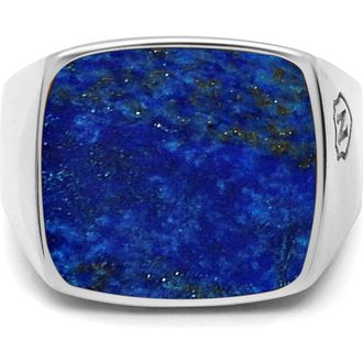 Nialaya Silver Signet Ring in Silver /Blue Lapis at Nordstrom, Size 11