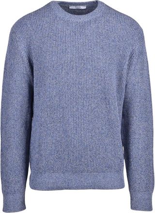 Masq Blue Cotton Linen Men Crew Sweater