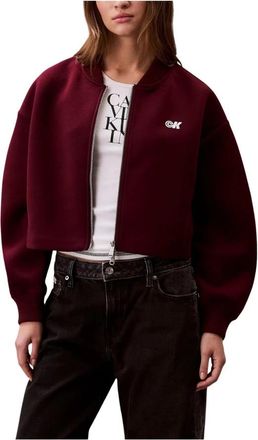 Calvin Klein Jeans Blazer met ronde hals- lange mouwen en ritssluiting - Dames - Bomber jackets - Rood - 2XS - Leer - Jassen
