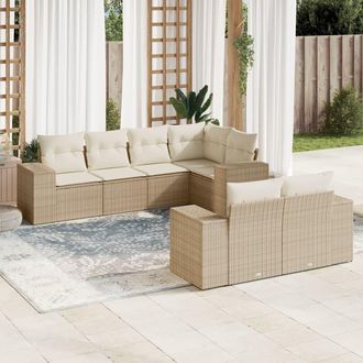 vidaXL Vidaxl - Set Sof&aacute;s De Jard&iacute;n 7 Piezas Y Cojines Rat&aacute;n Sint&eacute;tico Beige