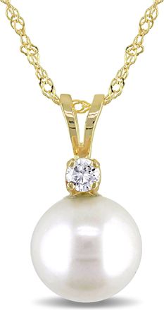 Mimi & Max 8-8.5mm Cultured Freshwater Pearl and Diamond Necklace in 14k Yellow Gold