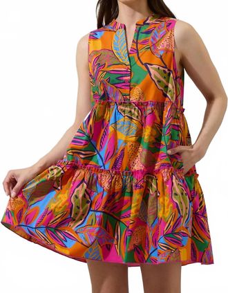 Sugarlips Milana Adrina Shift Tiered Mini Dress In Orange Pink Multi