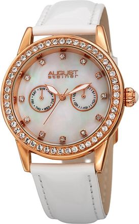 August Steiner Quartz White Dial White Leather Ladies Watch AS8234WT