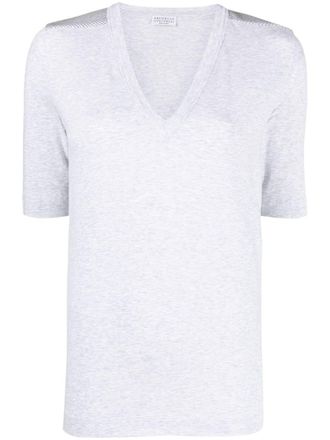 Brunello Cucinelli T-shirt con scollo a V - Grigio