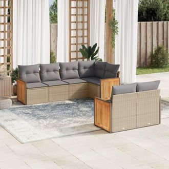 vidaXL Vidaxl - Set Sof&aacute;s De Jard&iacute;n 7 Piezas Y Cojines Rat&aacute;n Sint&eacute;tico Beige
