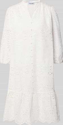 More & More More & More Knielanges Kleid mit Lochstickerei in Weiss, Gr&ouml;&szlig;e 34