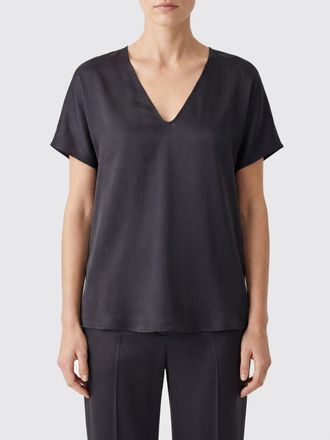 Alysi Blusa in pura seta con scollo a V, maniche corte e taglio dritto