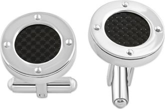 Pompeii3 Mens Stainless Steel And Black Carbon Fiber Round Polished Cufflink 8mm