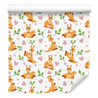 OEM Carta Da Parati Con Canguri, Bianca E Crema, Per Soggiorno E Camera Da Letto, 50x1000 Cm