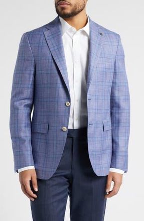 Jack Victor Midland Contemporary Fit Plaid Slub Wool & Silk Blend Sport Coat in Lavender at Nordstrom Rack, Size 36 Regular