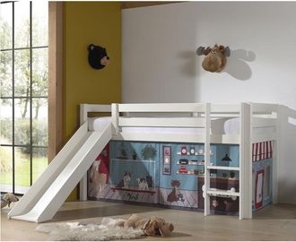 M&S Collection M&s - Cama De Media Altura 90x200 Con Tobog&aacute;n, Somier Y Funda Pet Shop Vipack Pino Blanco