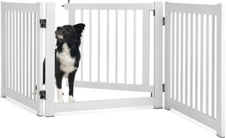 Costway Costway - Cancelletto per Cani da Interno in Legno Massello, Design Girevole e Portatile, con 3 Ante, Cuscinetti Antiscivolo e Serratura, Ideale per